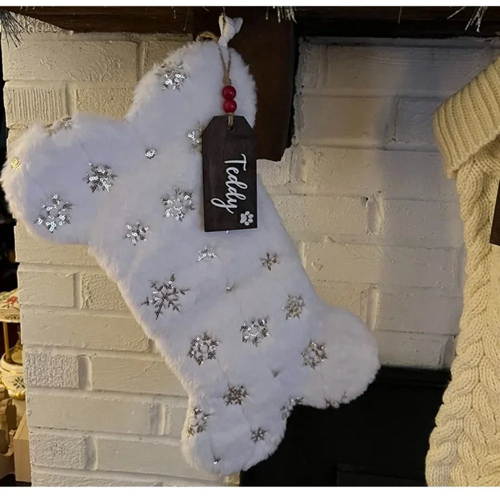 Dog Christmas Stocking Pet Holiday Decor Snowflake Shelf Mantel Xmas Decoration